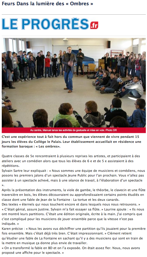 Le Progrès - Dans la lumière des Ombres - 12 février 2012