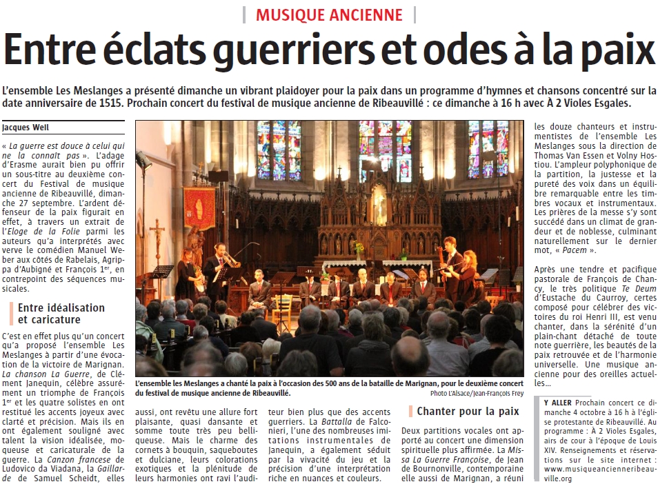 L'Alsace - Entre éclats guerriers et odes à la paix - 4 oct 2015