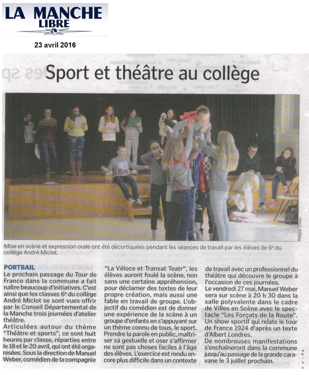 Portbail - Sport et théâtre au collège